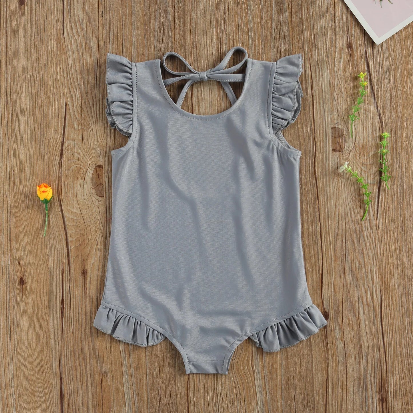 1 - 6 Years Summer Baby Girls Beachwear Toddlers Swimwear O - Neck Ruffle Sleeve Backless Swimsuit for Infant Children Clothes - JAC