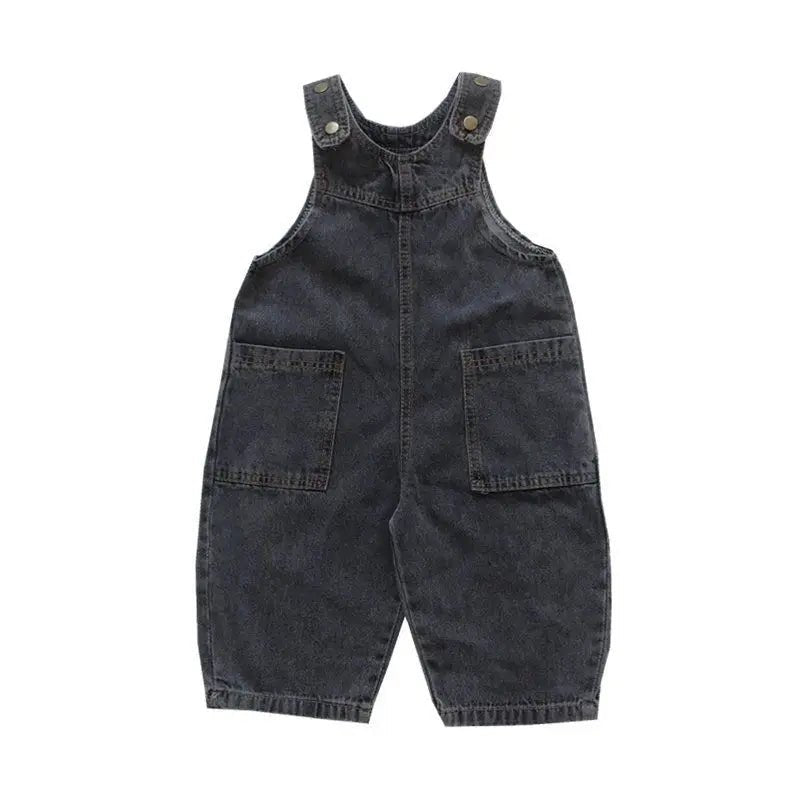 2 - 9Y Children's Jeans Pants Korean Spring Summer New 2024 Girls Boys Grey Retro Soft Denim Overall Baby Kid Cute Big PP Jumpsuit - JAC