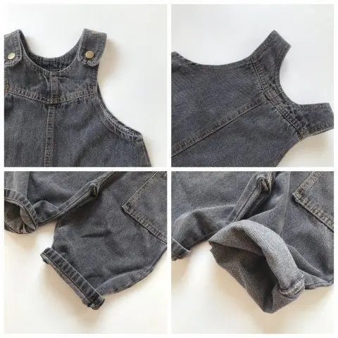 2 - 9Y Children's Jeans Pants Korean Spring Summer New 2024 Girls Boys Grey Retro Soft Denim Overall Baby Kid Cute Big PP Jumpsuit - JAC