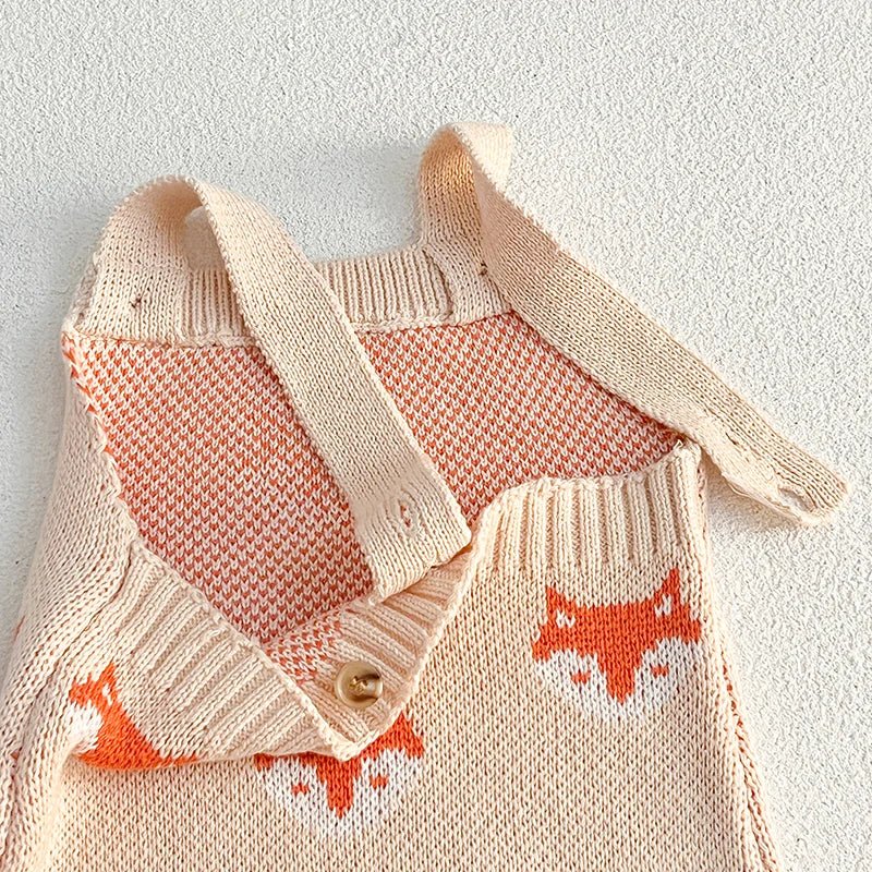 2024 Newborn Baby Girls Knitted Sweater Rompers Children Cartoon Fox Print Suspender Bodysuit Toddlers Autumn Baby Kint Clothes - JAC