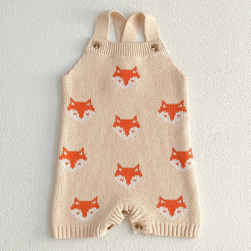 2024 Newborn Baby Girls Knitted Sweater Rompers Children Cartoon Fox Print Suspender Bodysuit Toddlers Autumn Baby Kint Clothes - JAC