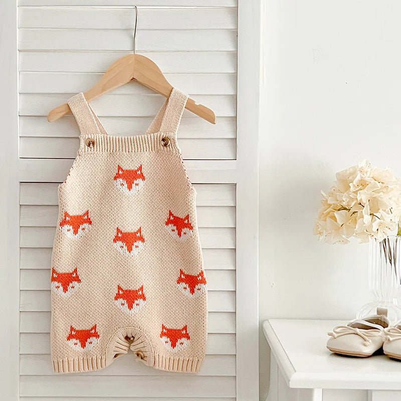 2024 Newborn Baby Girls Knitted Sweater Rompers Children Cartoon Fox Print Suspender Bodysuit Toddlers Autumn Baby Kint Clothes - JAC