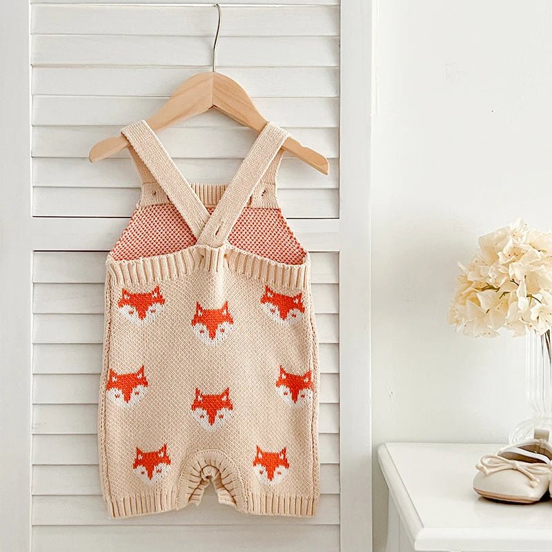 2024 Newborn Baby Girls Knitted Sweater Rompers Children Cartoon Fox Print Suspender Bodysuit Toddlers Autumn Baby Kint Clothes - JAC