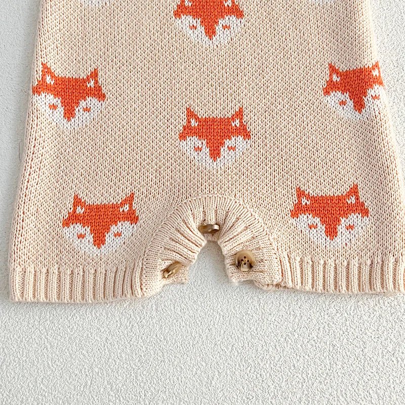 2024 Newborn Baby Girls Knitted Sweater Rompers Children Cartoon Fox Print Suspender Bodysuit Toddlers Autumn Baby Kint Clothes - JAC