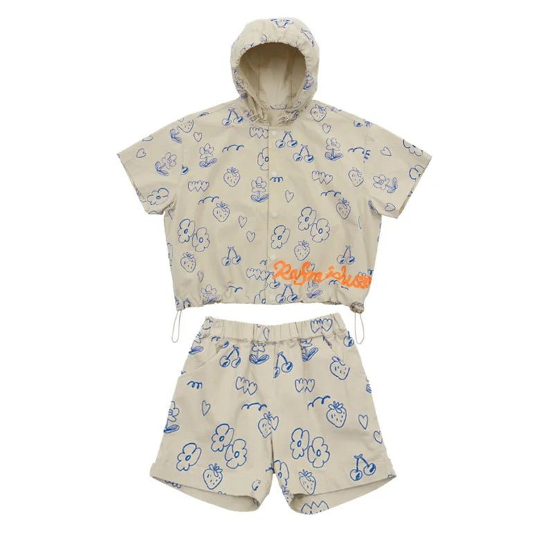 2024 Summer Baby Boy Clothes Set Fashion Cartoon Print Cotton T - shirt Shorts Hooded Cardigan Boy Girl Sports Set Kids Clothes - JAC