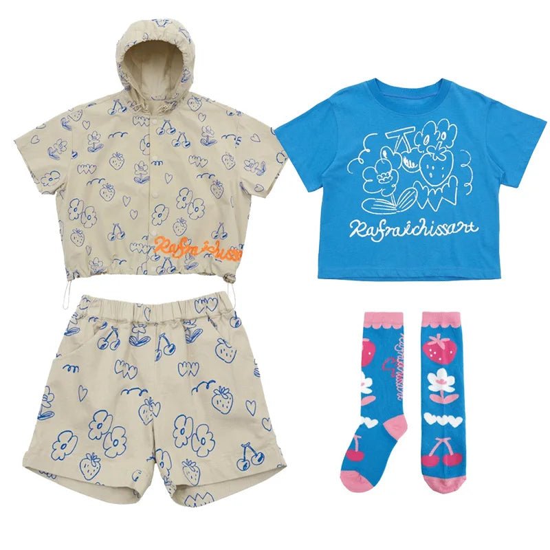 2024 Summer Baby Boy Clothes Set Fashion Cartoon Print Cotton T - shirt Shorts Hooded Cardigan Boy Girl Sports Set Kids Clothes - JAC