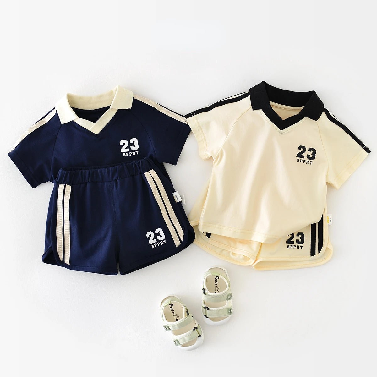 22062 Baby Clothing Set 2024 Summer New Short Sleeve Baby Boy's Sports Suit College T - shirt +Short Casual Two - piece Suit - JAC