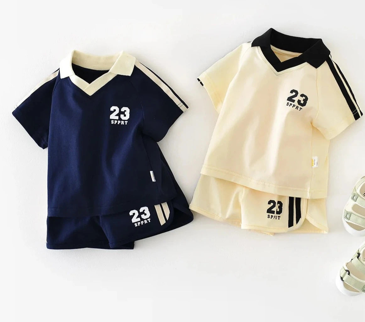 22062 Baby Clothing Set 2024 Summer New Short Sleeve Baby Boy's Sports Suit College T - shirt +Short Casual Two - piece Suit - JAC