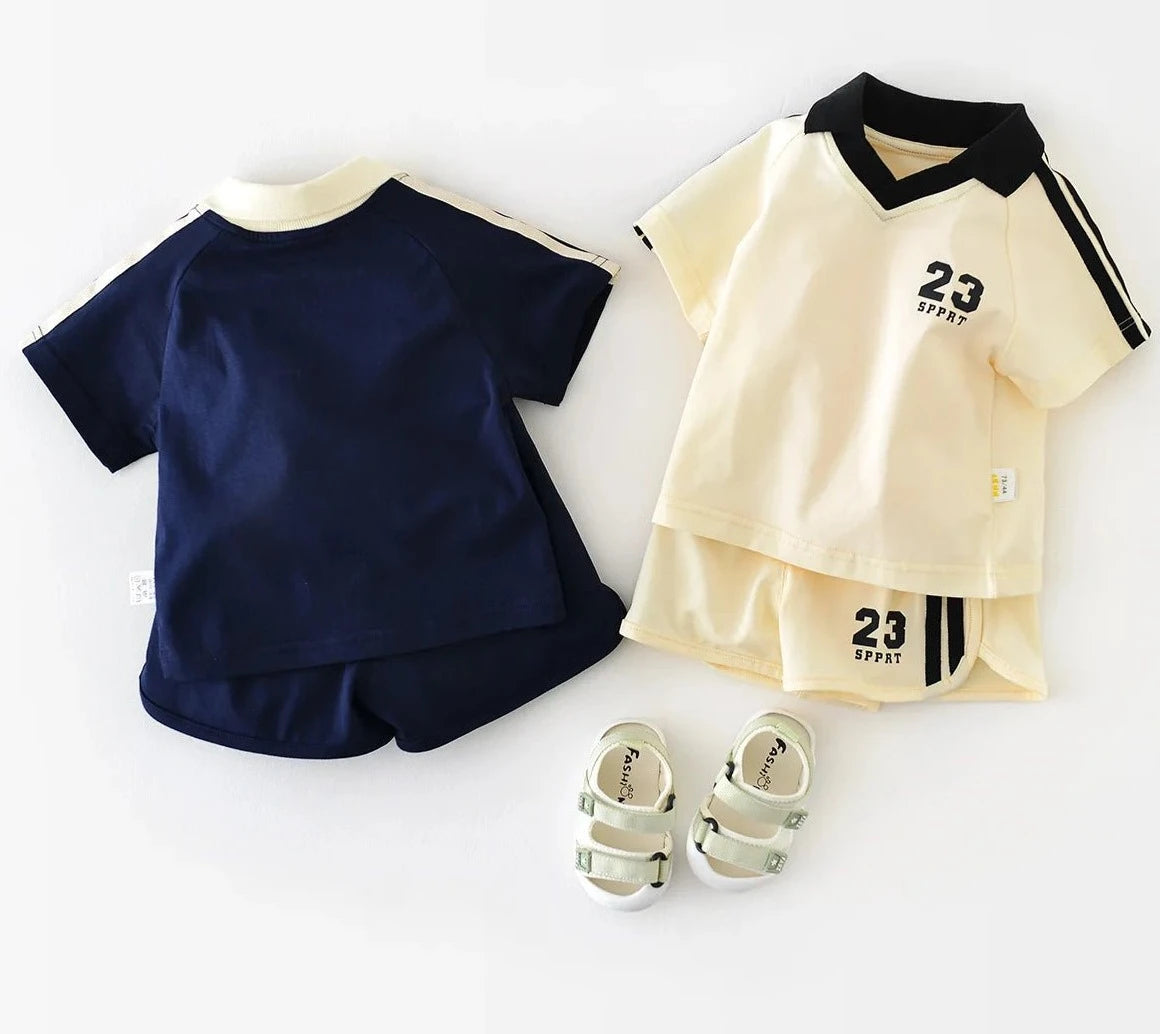 22062 Baby Clothing Set 2024 Summer New Short Sleeve Baby Boy's Sports Suit College T - shirt +Short Casual Two - piece Suit - JAC