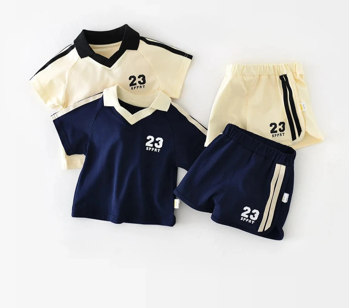 22062 Baby Clothing Set 2024 Summer New Short Sleeve Baby Boy's Sports Suit College T - shirt +Short Casual Two - piece Suit - JAC