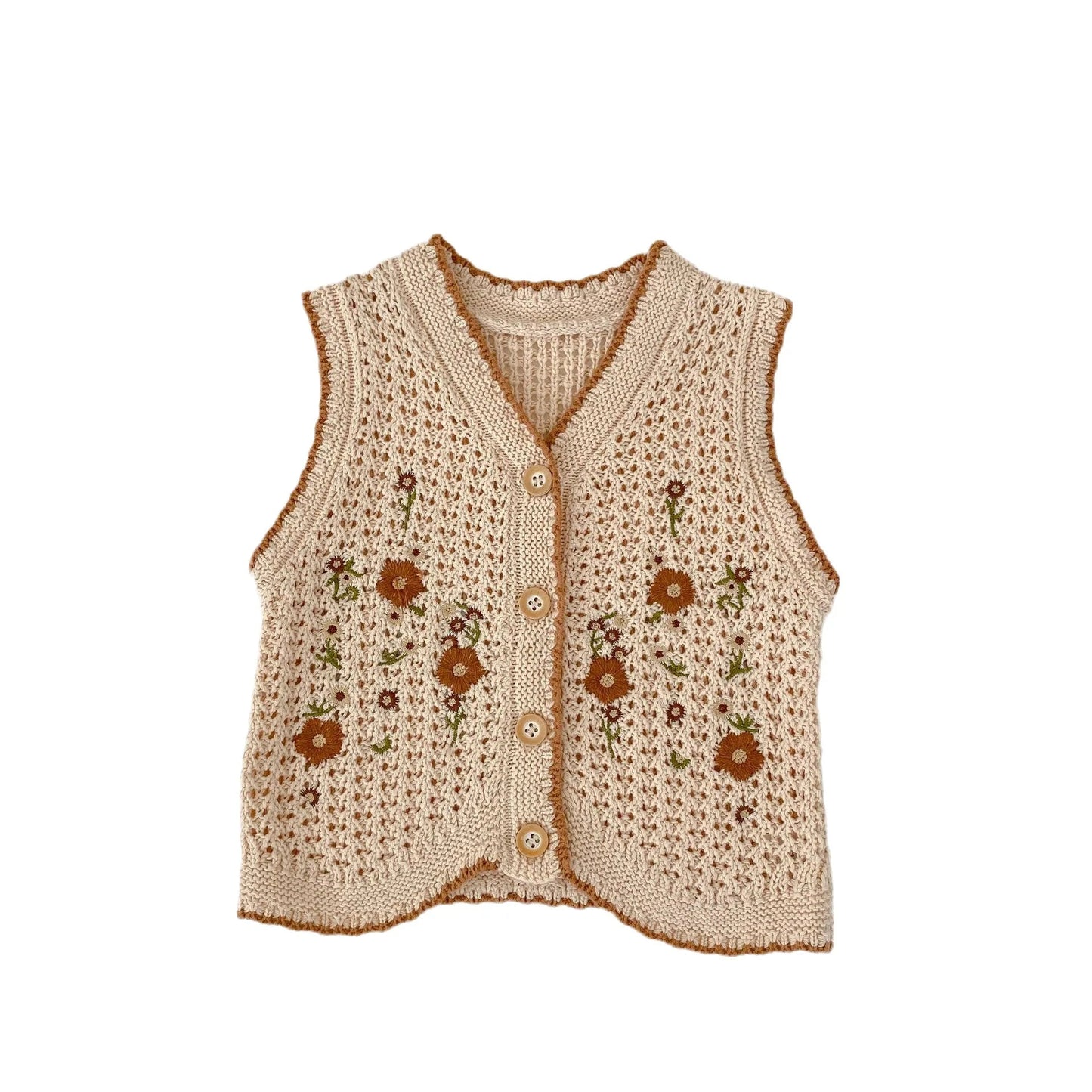 7308 Ins Baby Clothes Knitted Vest 2023 Autumn Fashion Hot Sale Girl's Embroidered Vest Knitted Cardigan Vest Small Coat - JAC