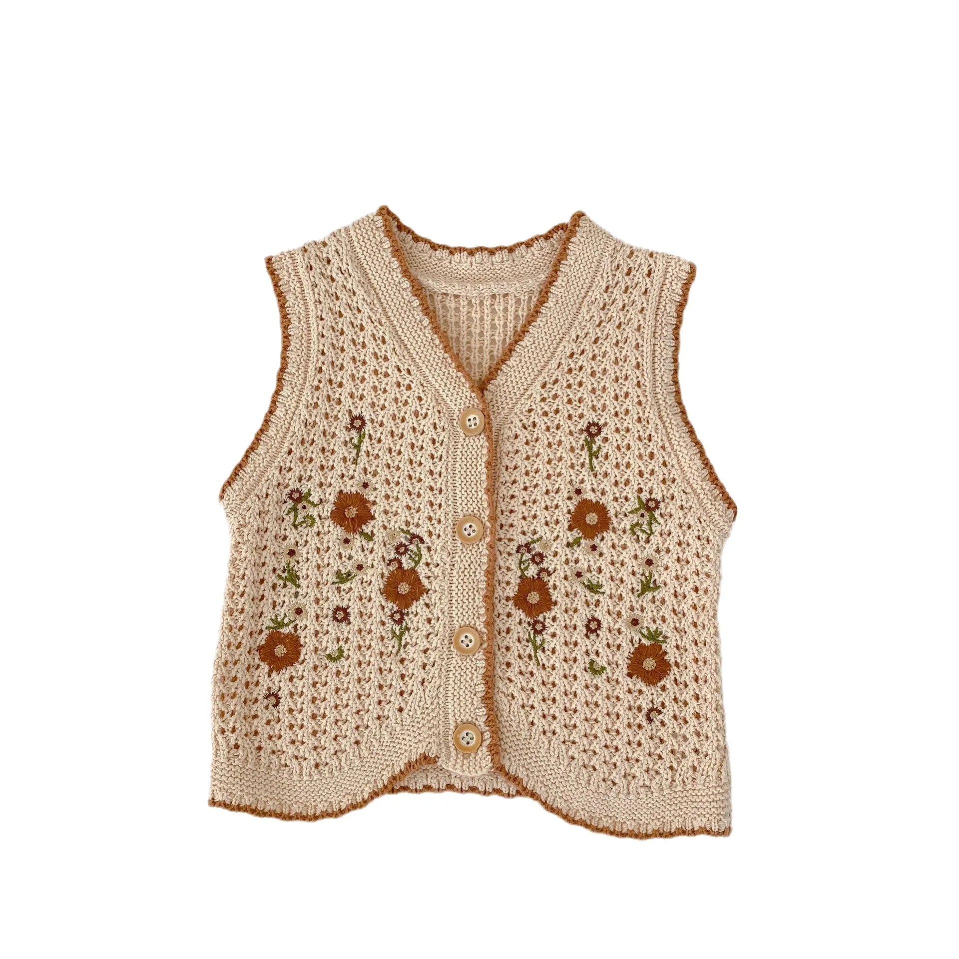 7308 Ins Baby Clothes Knitted Vest 2023 Autumn Fashion Hot Sale Girl's Embroidered Vest Knitted Cardigan Vest Small Coat - JAC