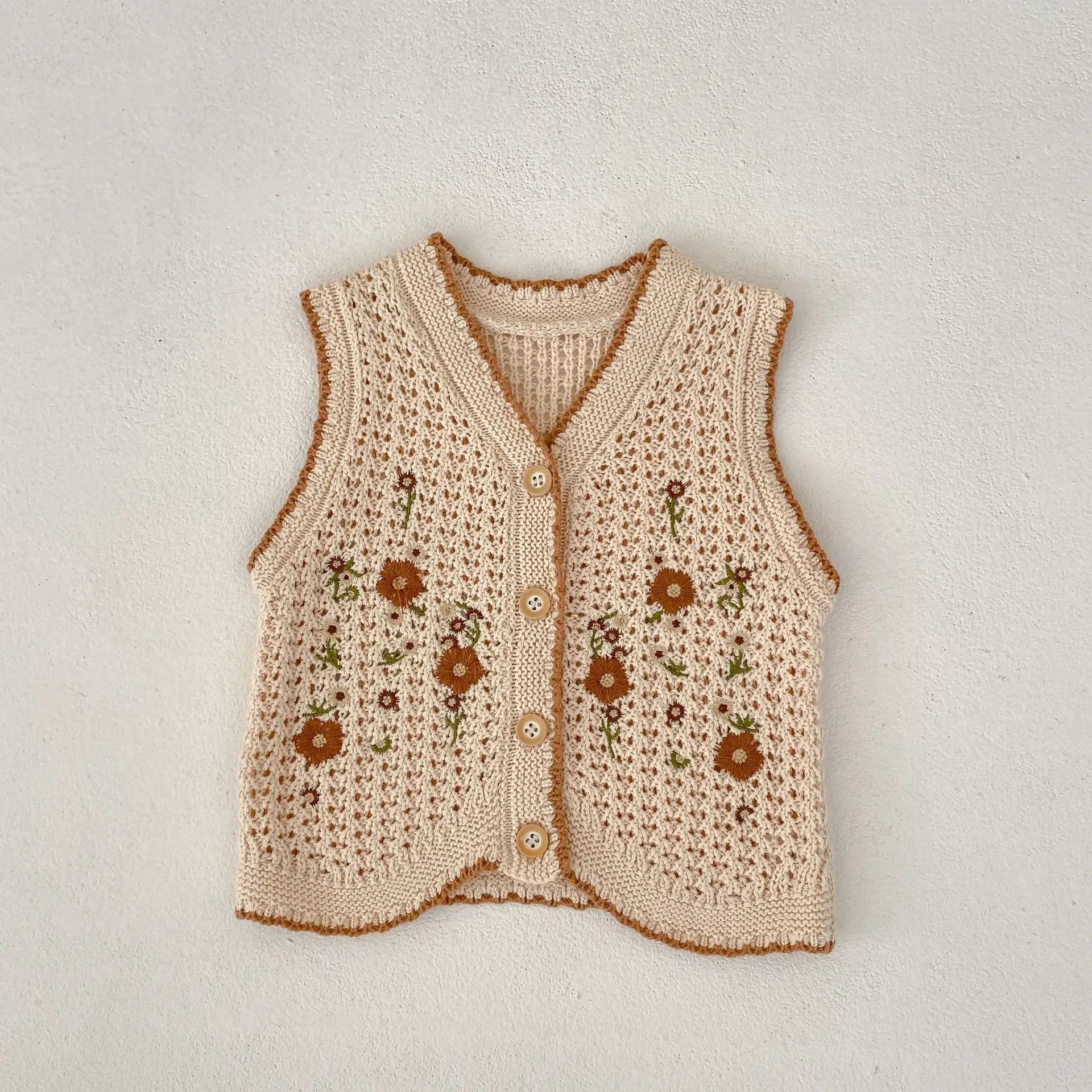 7308 Ins Baby Clothes Knitted Vest 2023 Autumn Fashion Hot Sale Girl's Embroidered Vest Knitted Cardigan Vest Small Coat - JAC