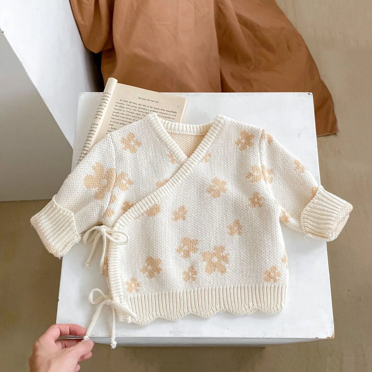 Baby Girls Floral Knitted Beige Jumper & Leggings Set | Toddler Knitwear Co ord 