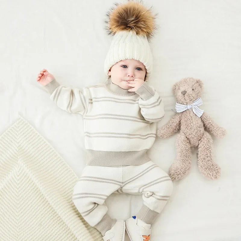 Baby Grey Stripe Knit Jumper & Joggers | Newborn & Toddler Knitwear