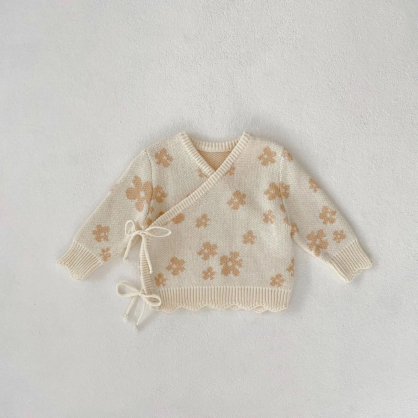 Baby Girls Floral Knitted Beige Jumper & Leggings Set | Toddler Knitwear Co ord 