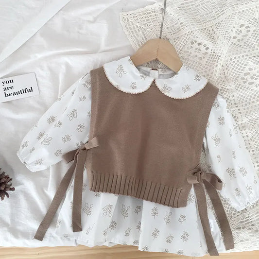 Girls Brown Knitted Sleeveless Bow Vest | Baby & Toddler Knitwear 