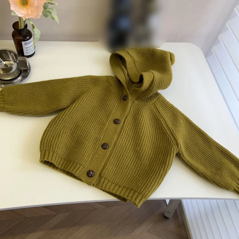 Girls Knitted Hooded Cream Ribbed Cardigan | Baby & Toddler Knitwear