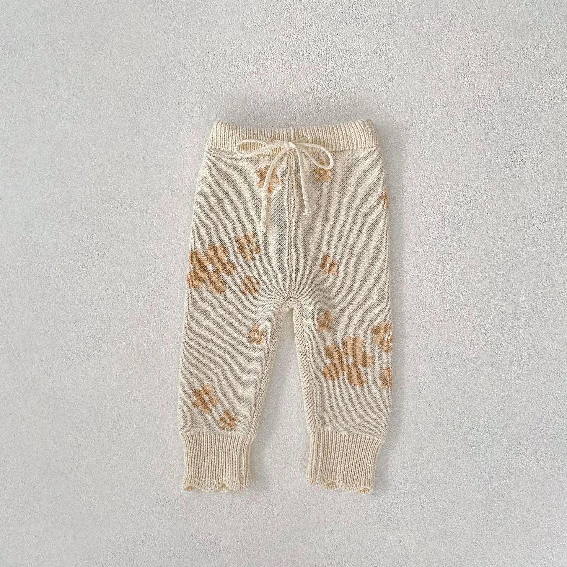 Baby Girls Floral Knitted Beige Jumper & Leggings Set | Toddler Knitwear Co ord 