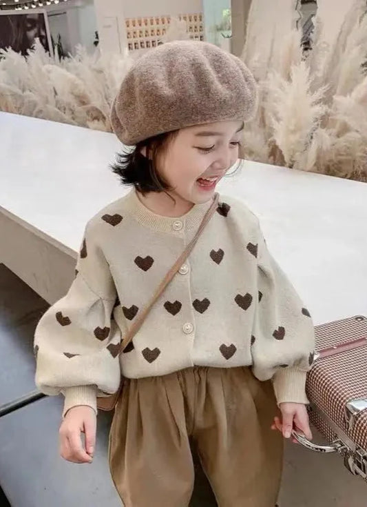 Girls Love Heart Beige Knit Cardigan | Baby & Toddler Knitwea