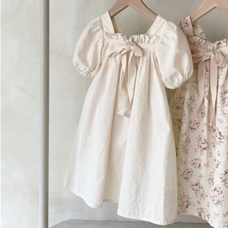 Apricot and Floral Print A - Line Cotton Dress for Girls - JAC