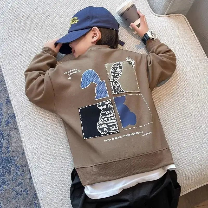 Apricot & Beige Rabbit Patchwork Sweatshirt for Boys - JAC