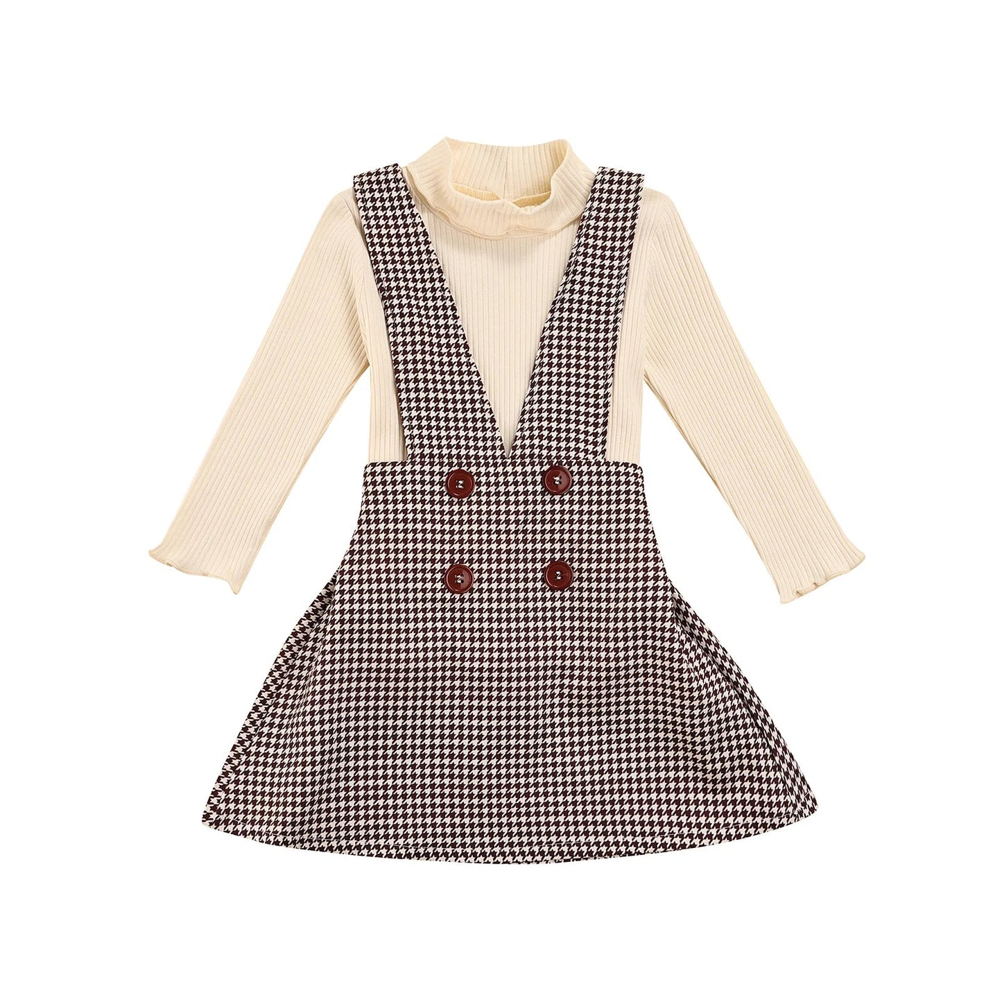 Autumn Chic Girls 2 - Piece Turtleneck Top and Plaid Suspender Skirt Set for Kids 1 - 6Y - JAC