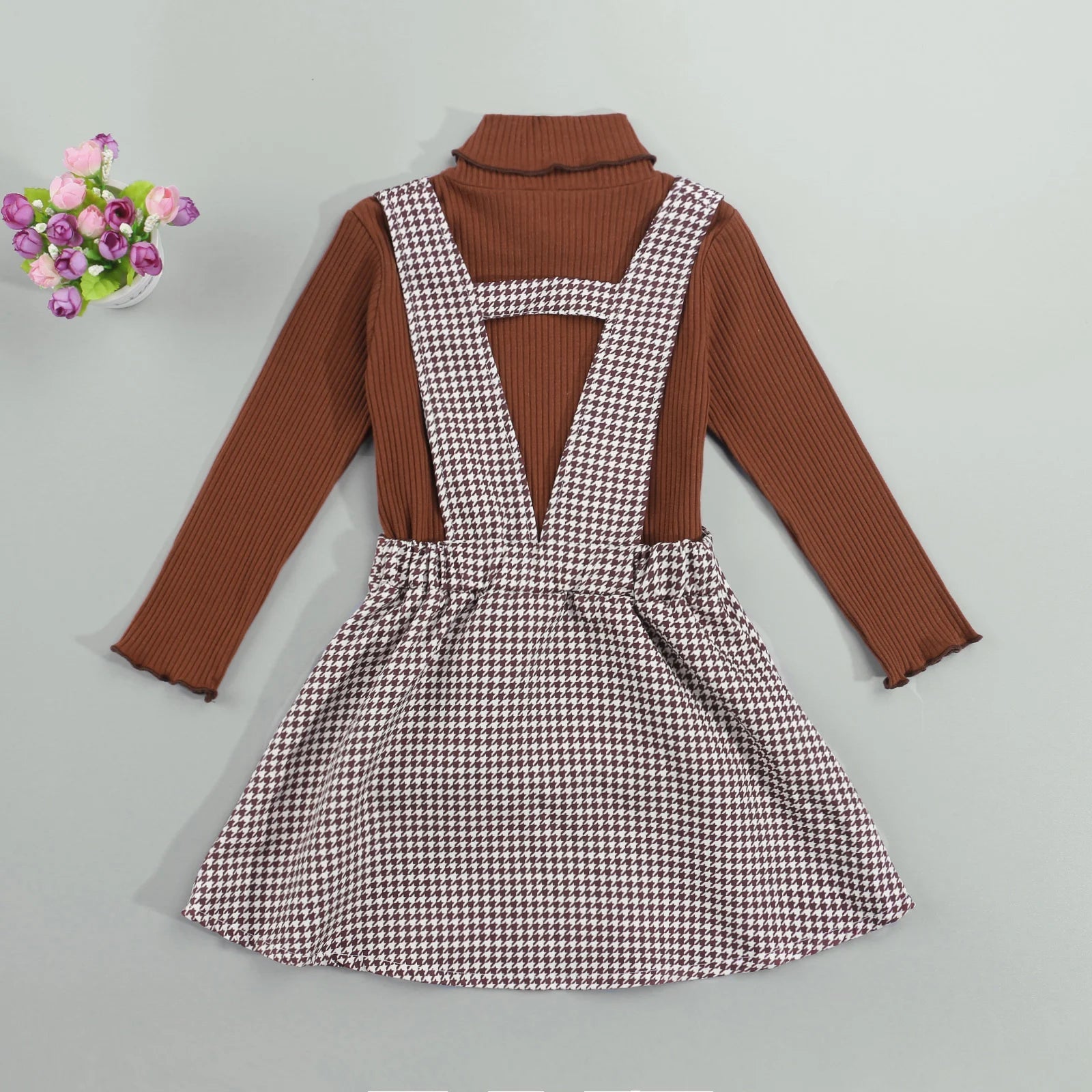 Autumn Chic Girls 2 - Piece Turtleneck Top and Plaid Suspender Skirt Set for Kids 1 - 6Y - JAC