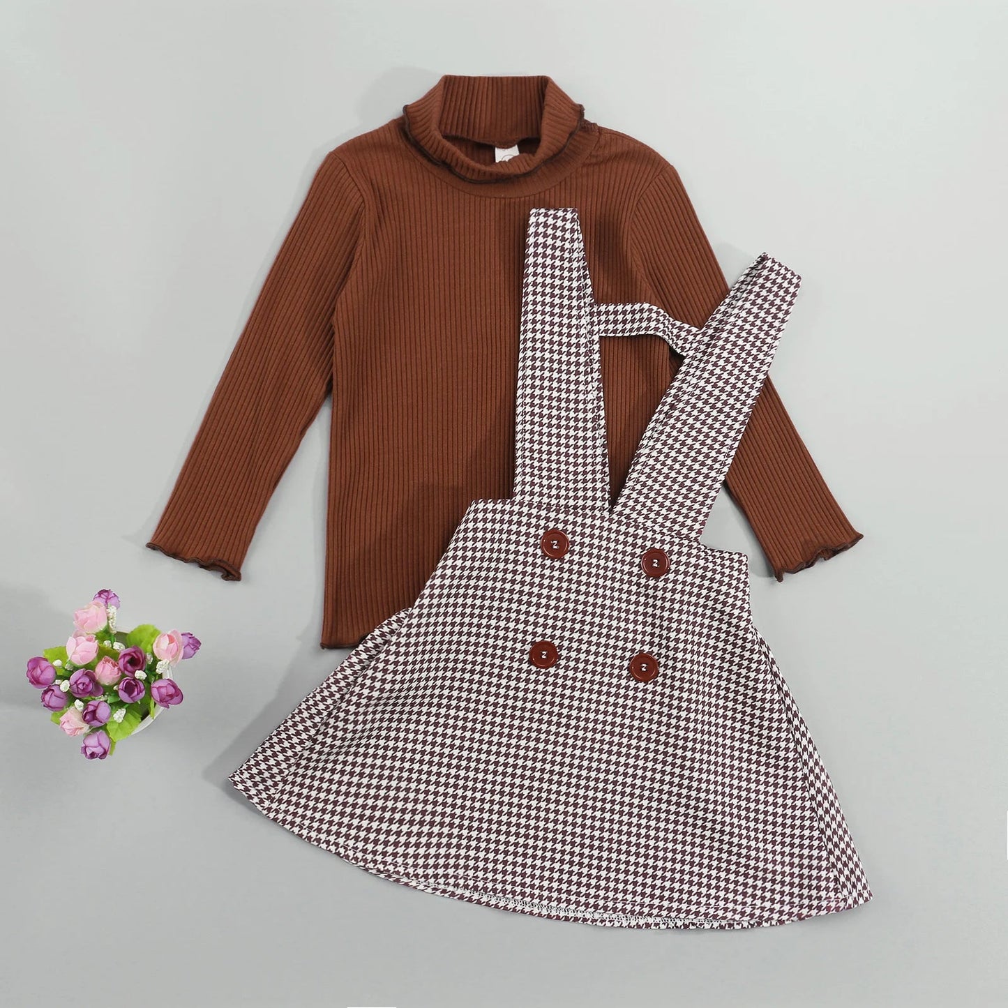 Autumn Chic Girls 2 - Piece Turtleneck Top and Plaid Suspender Skirt Set for Kids 1 - 6Y - JAC