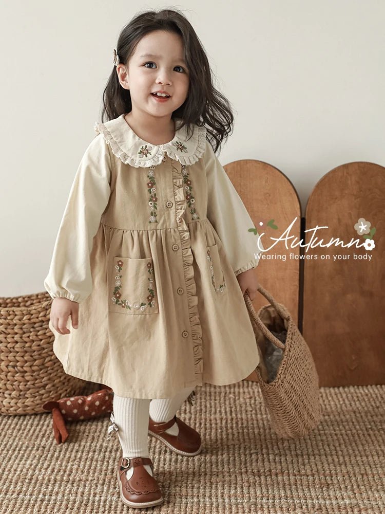 Autumn Floral Shirt and A - line Dress Set for Girls - JAC