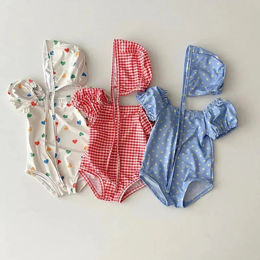 Baby Girl Swimwear Set with Matching Hat for Pool Fun - JAC