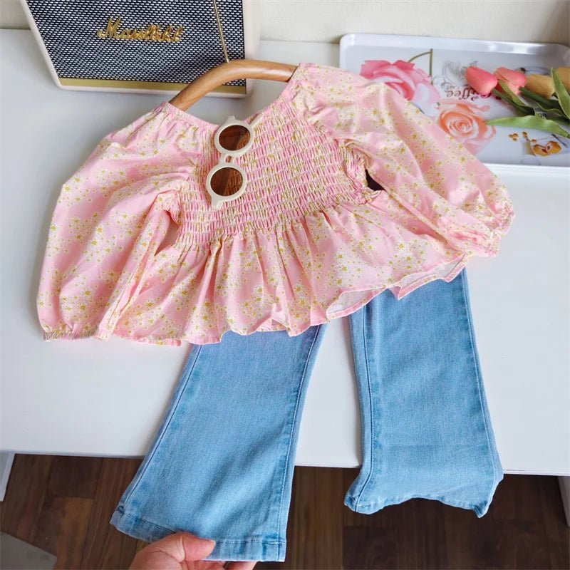 Baby Girls' Clothing Sets Kids Spring Autumn Fashion Suit Children Floral Shirt +Flared Jeans 2Pcs New Casual Princess Outfits - JAC