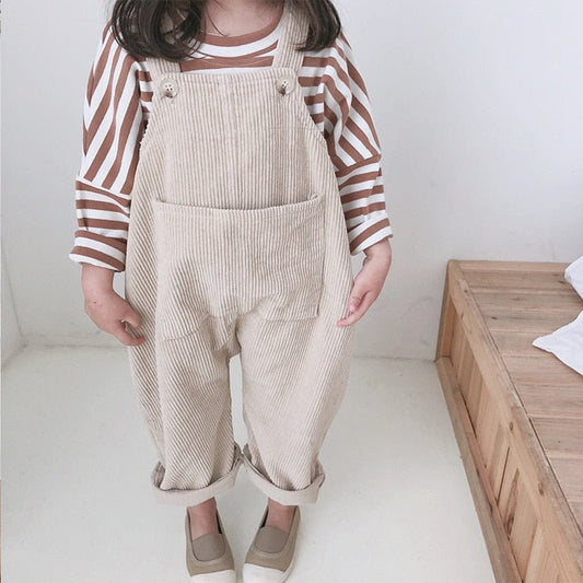 Baggy Beige Corduroy Kids Dungarees - JAC