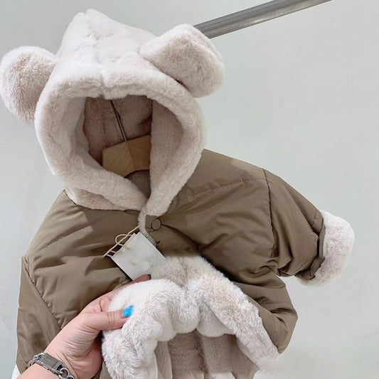 Bear Fur Hooded Children's Coat in Camel - JAC