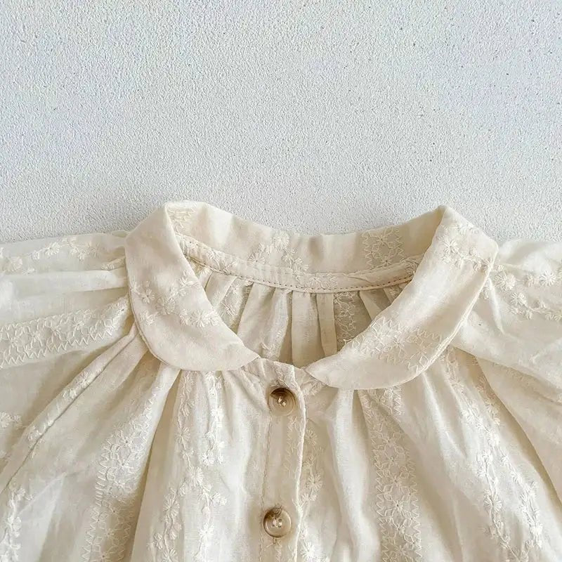 Beige Embroidered Lace Infant Shirt and Bloomers Set - JAC