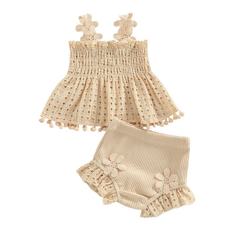 Beige Ruffle Flower Cami Top and Bloomers Bundle for Baby Girls - JAC