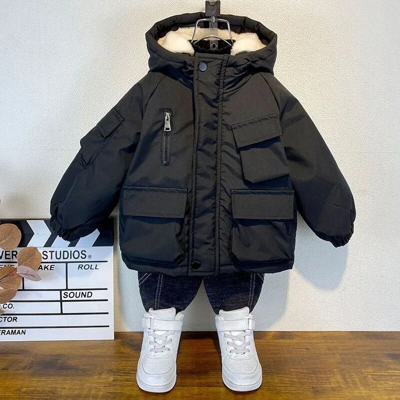 Black Hooded Cotton Parka for Boys - Winter Outerwear Kids Coat 3 - 8 Years XMP323 - JAC