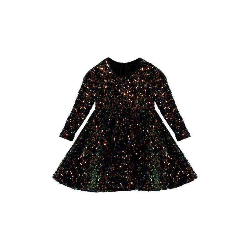 Black Sequin Bow A - Line Dress for Girls - JAC