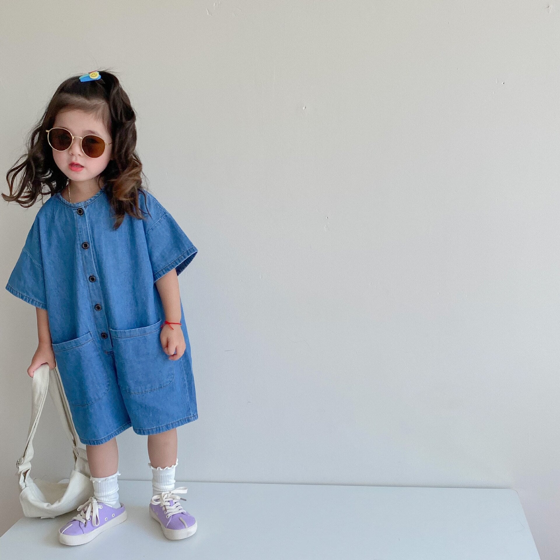 Blue Button Up Baggy Denim Jumpsuit for Girls - JAC