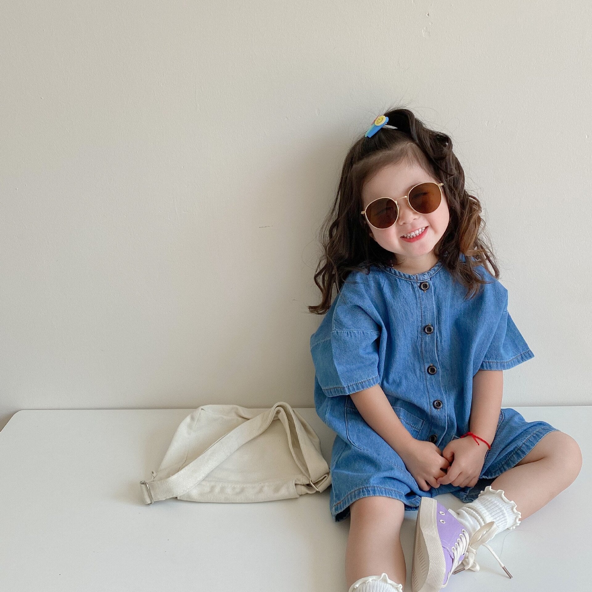 Blue Button Up Baggy Denim Jumpsuit for Girls - JAC