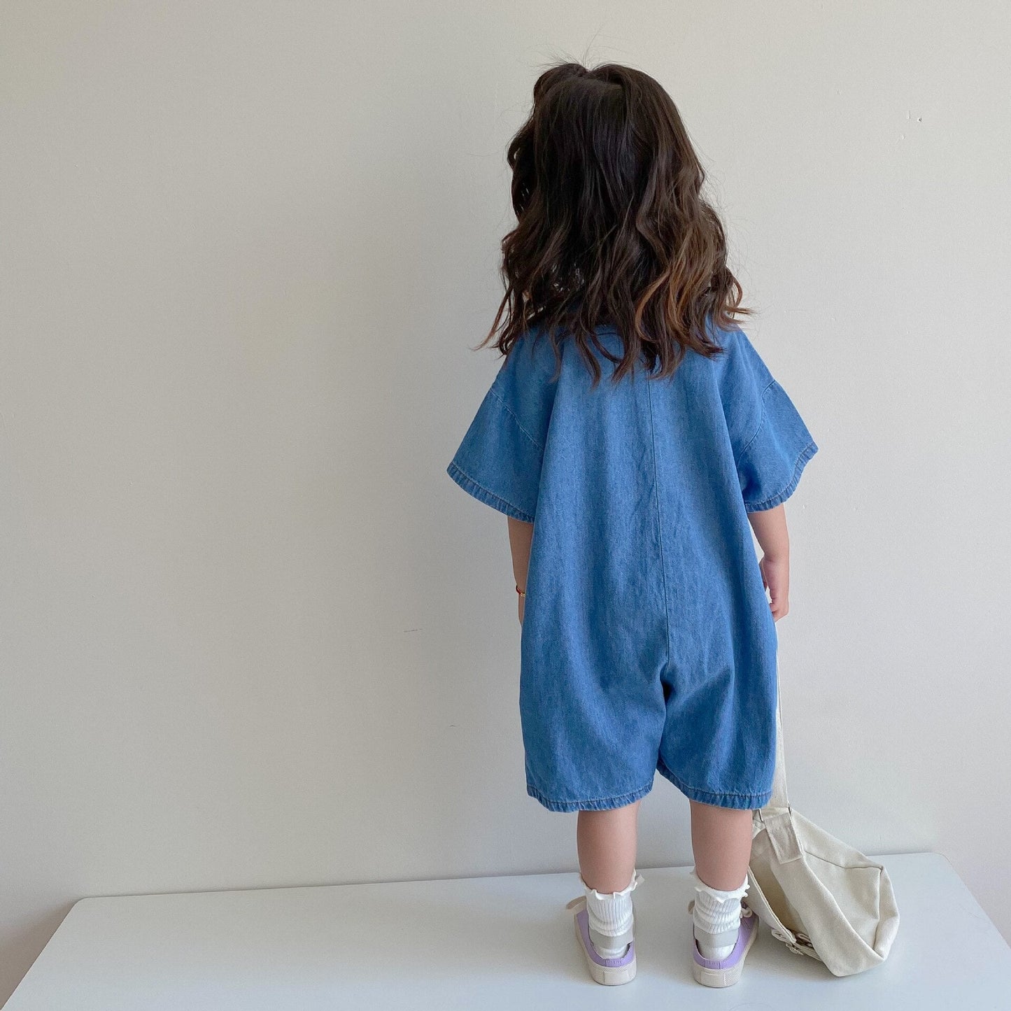 Blue Button Up Baggy Denim Jumpsuit for Girls - JAC