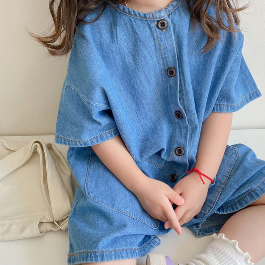 Blue Button Up Baggy Denim Jumpsuit for Girls - JAC