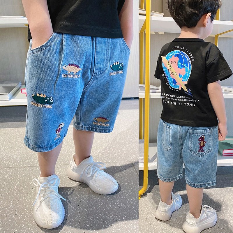 Blue Denim Elastic Waist Shorts for Boys - JAC