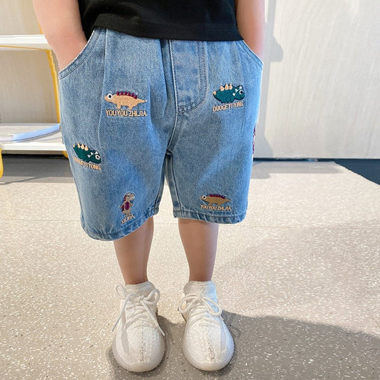 Blue Denim Elastic Waist Shorts for Boys - JAC