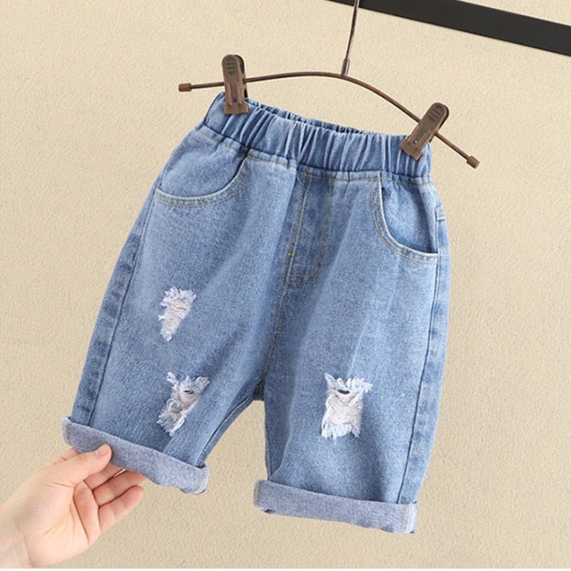 Blue Denim Elastic Waist Shorts for Boys - JAC