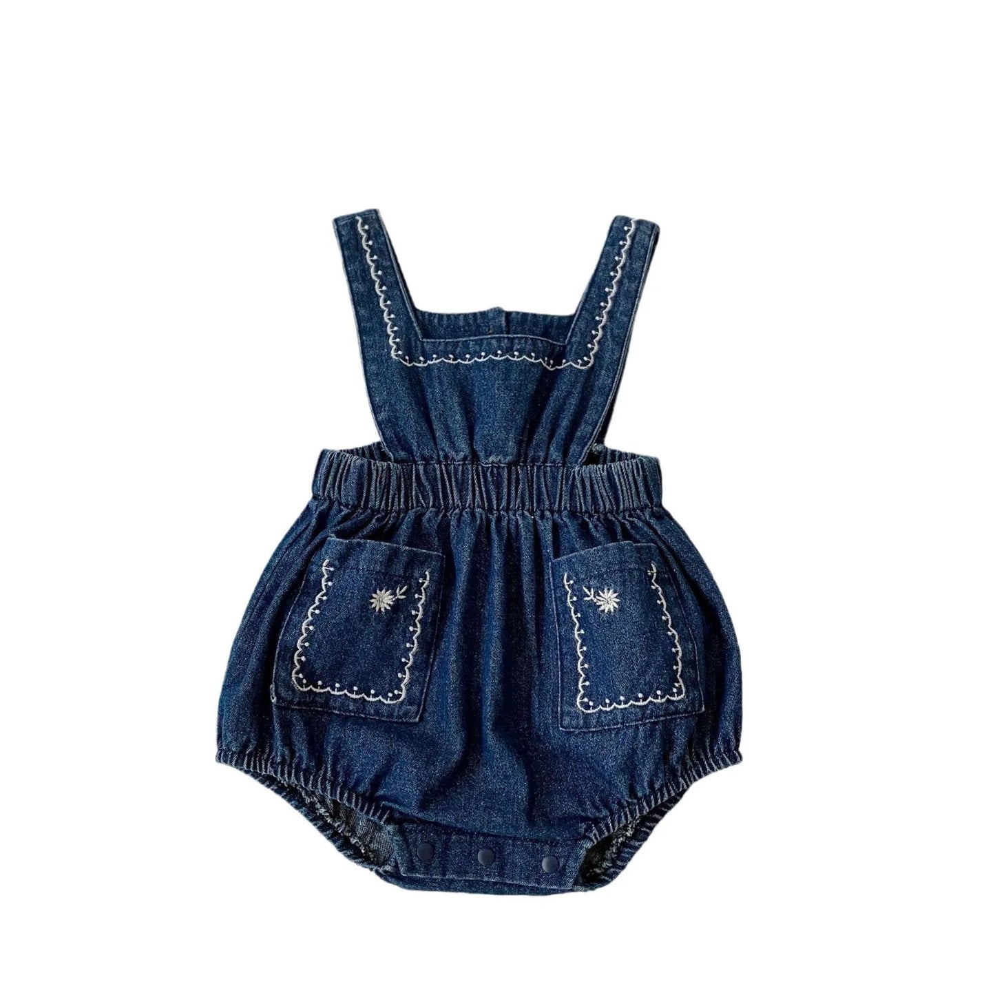 Blue Denim Romper & Overalls Set with White Blouse - JAC