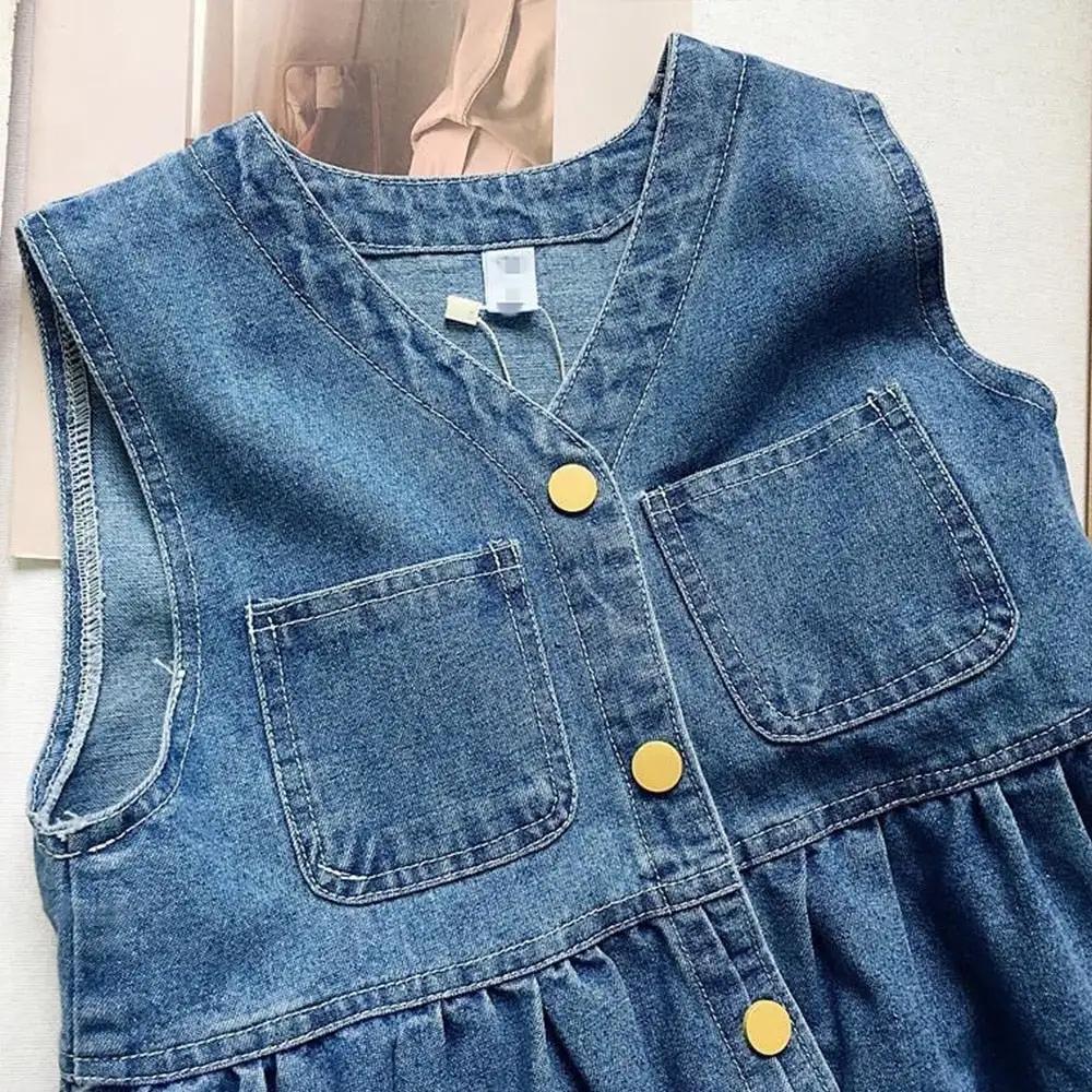 Blue Sleeveless Denim Maxi Dress for Girls - JAC