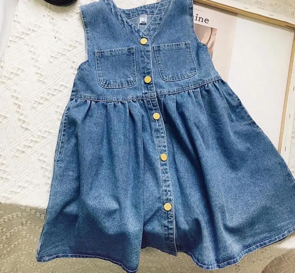 Blue Sleeveless Denim Maxi Dress for Girls - JAC