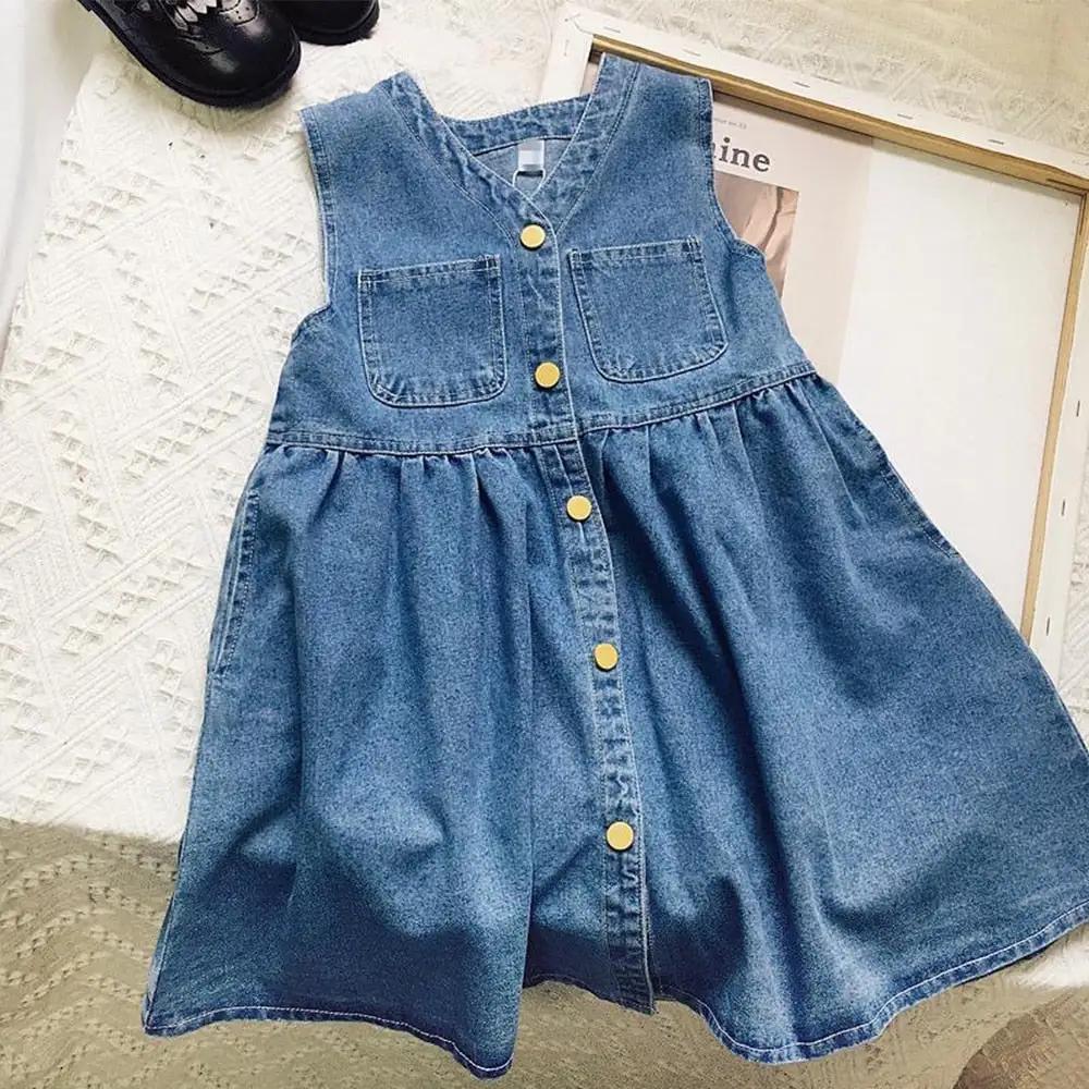 Blue Sleeveless Denim Maxi Dress for Girls - JAC