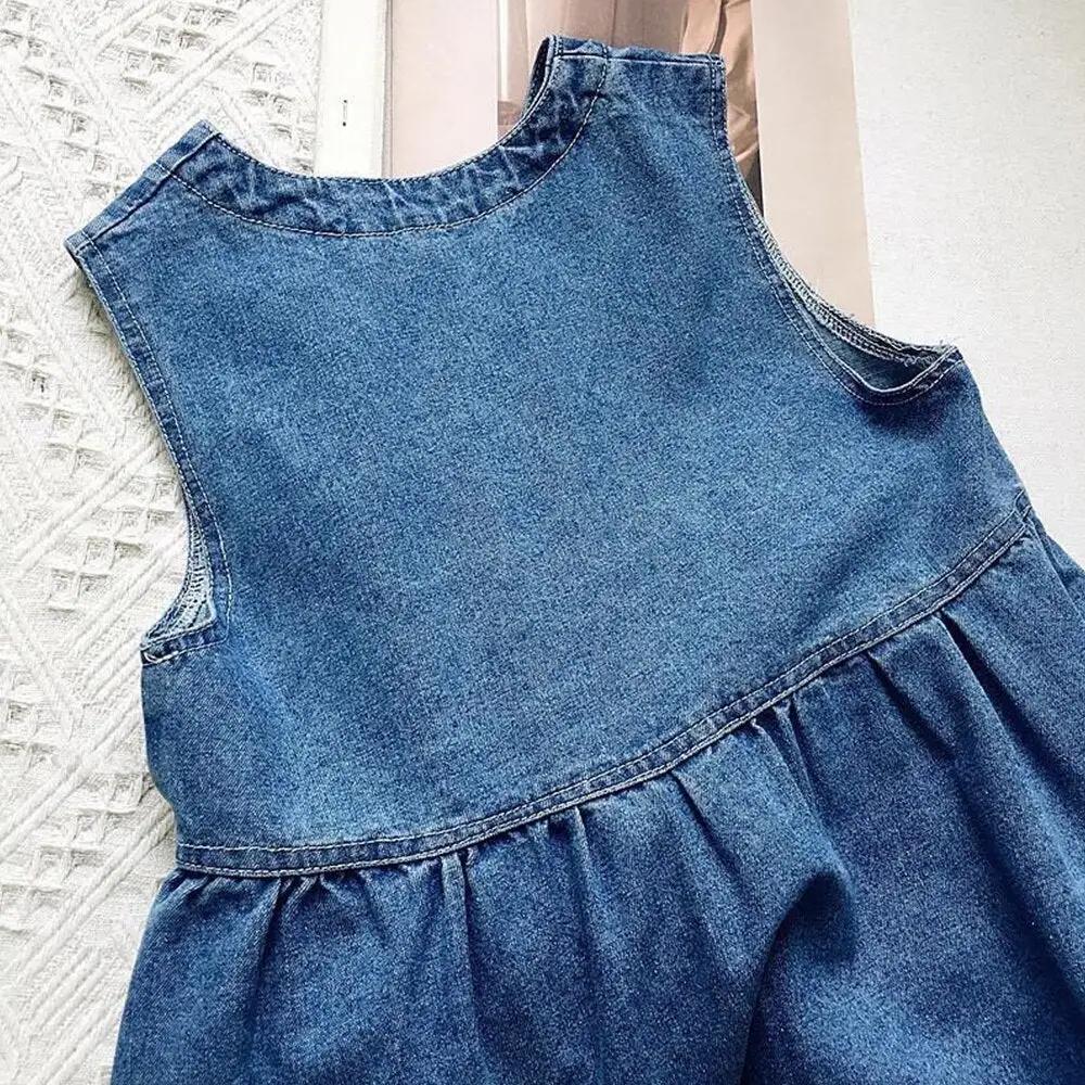 Blue Sleeveless Denim Maxi Dress for Girls - JAC